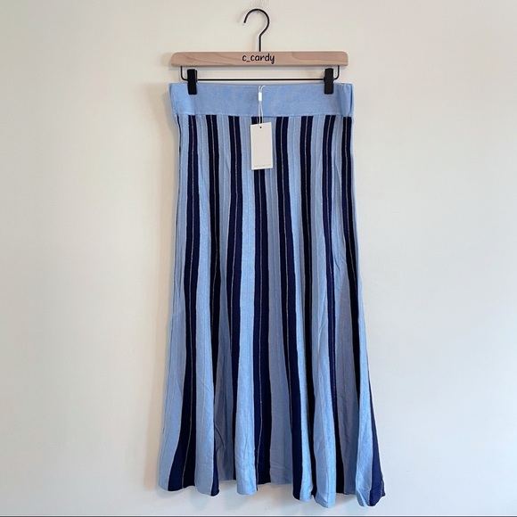NWT FoxieDox Nina Blue Stripe Knit Midi Skirt - Picture 1 of 5